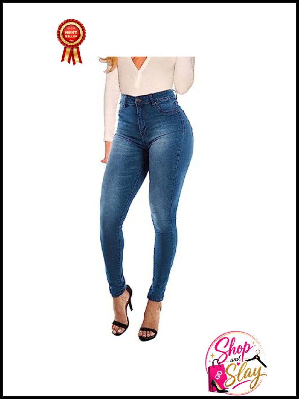 High Rise Stretchy Skinny Jeans Butt Lifting Curvy Fit Denim